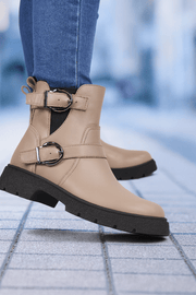 Ghete Casual Dama din Piele Taupe cu Catarame - VICAGhete damaBigiottos Shoes