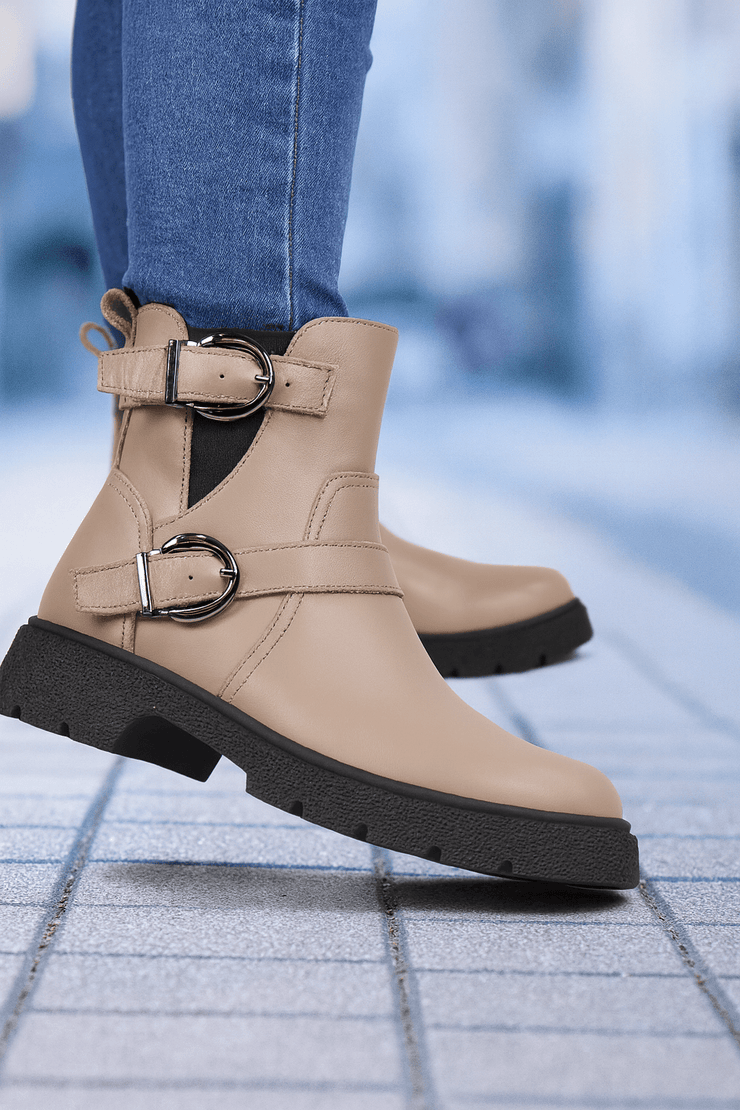 Ghete Casual Dama din Piele Taupe cu Catarame - VICAGhete damaBigiottos Shoes