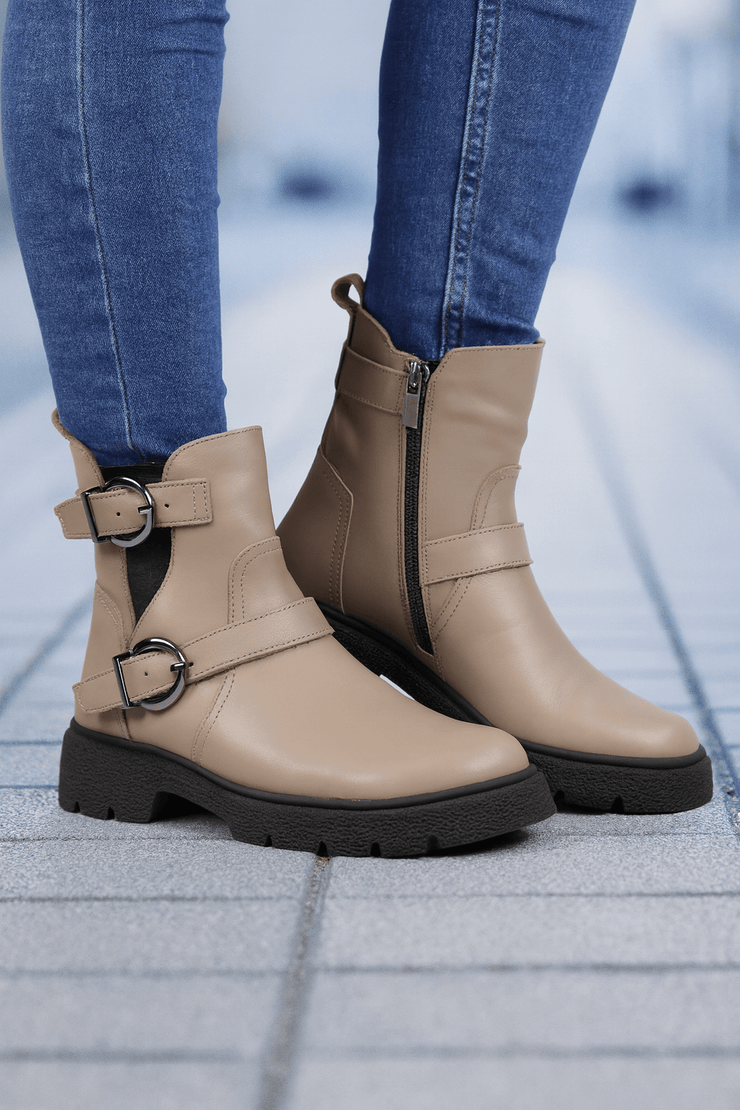 Ghete Casual Dama din Piele Taupe cu Catarame - VICAGhete damaBigiottos Shoes