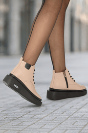 Ghete Casual Dama din Piele Taupe - HENGhete damaBigiottos Shoes