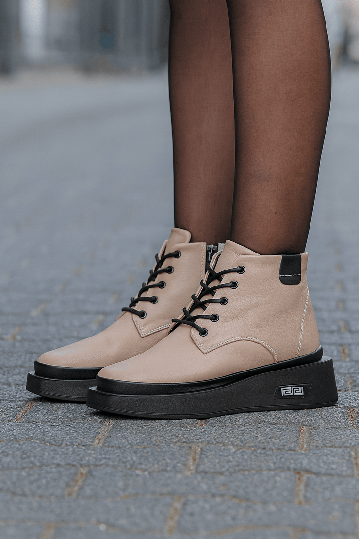 Ghete Casual Dama din Piele Taupe - HENGhete damaBigiottos Shoes