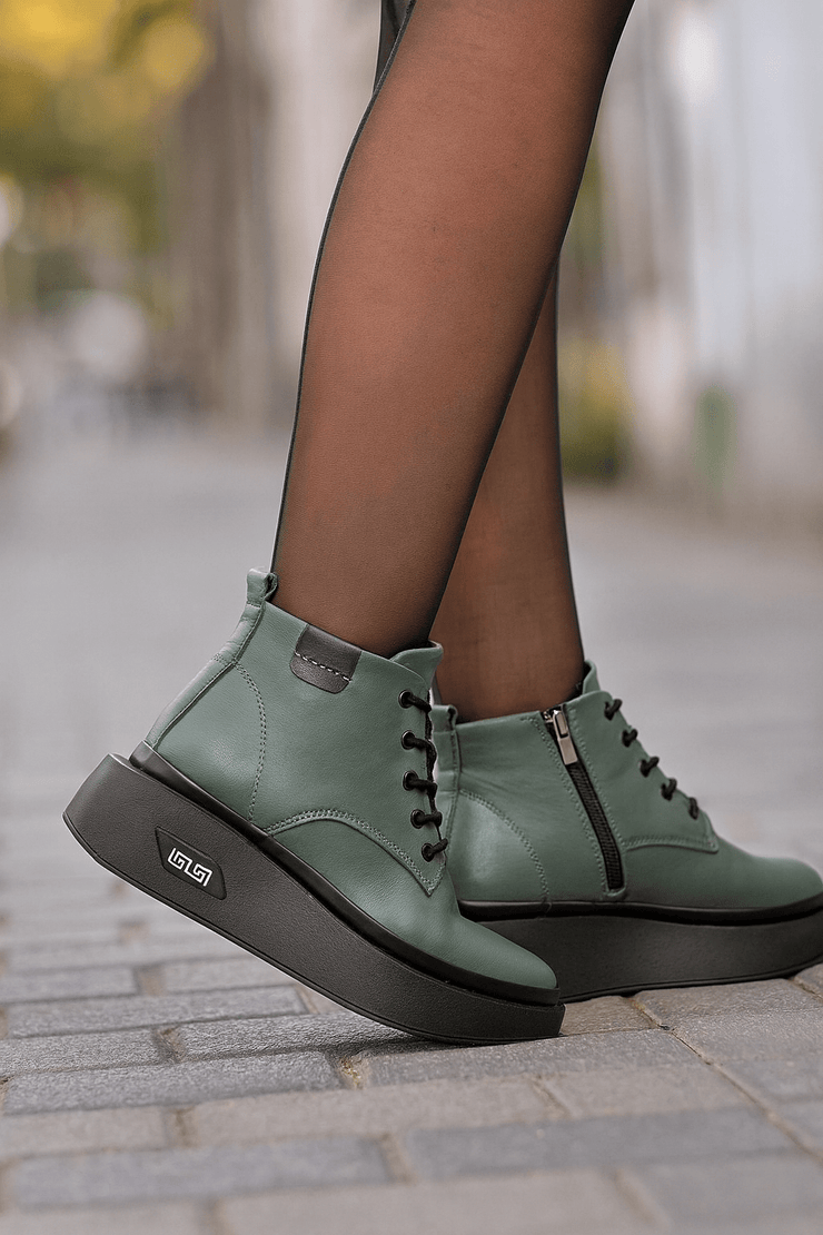 Ghete Casual Dama din Piele Verde - HEZGhete damaBigiottos Shoes