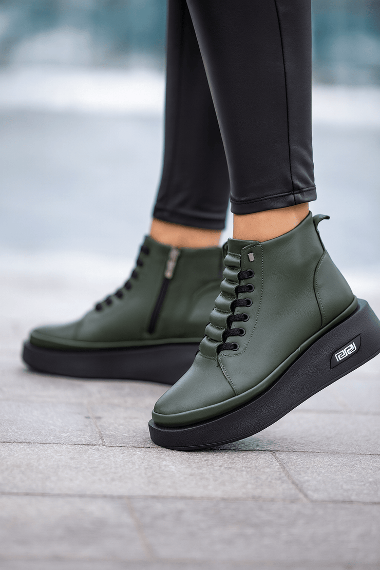Ghete Casual Dama din Piele Verde - REAGhete damaBigiottos Shoes