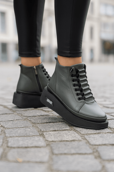 Ghete Casual Dama din Piele Verde - REAGhete damaBigiottos Shoes