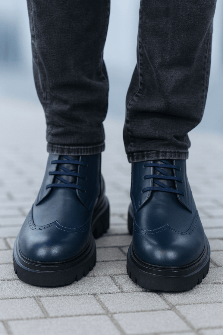 Ghete Casual de Barbati din Piele Albastru si Fermoar - MARLEGhete BarbatiBigiottos Shoes