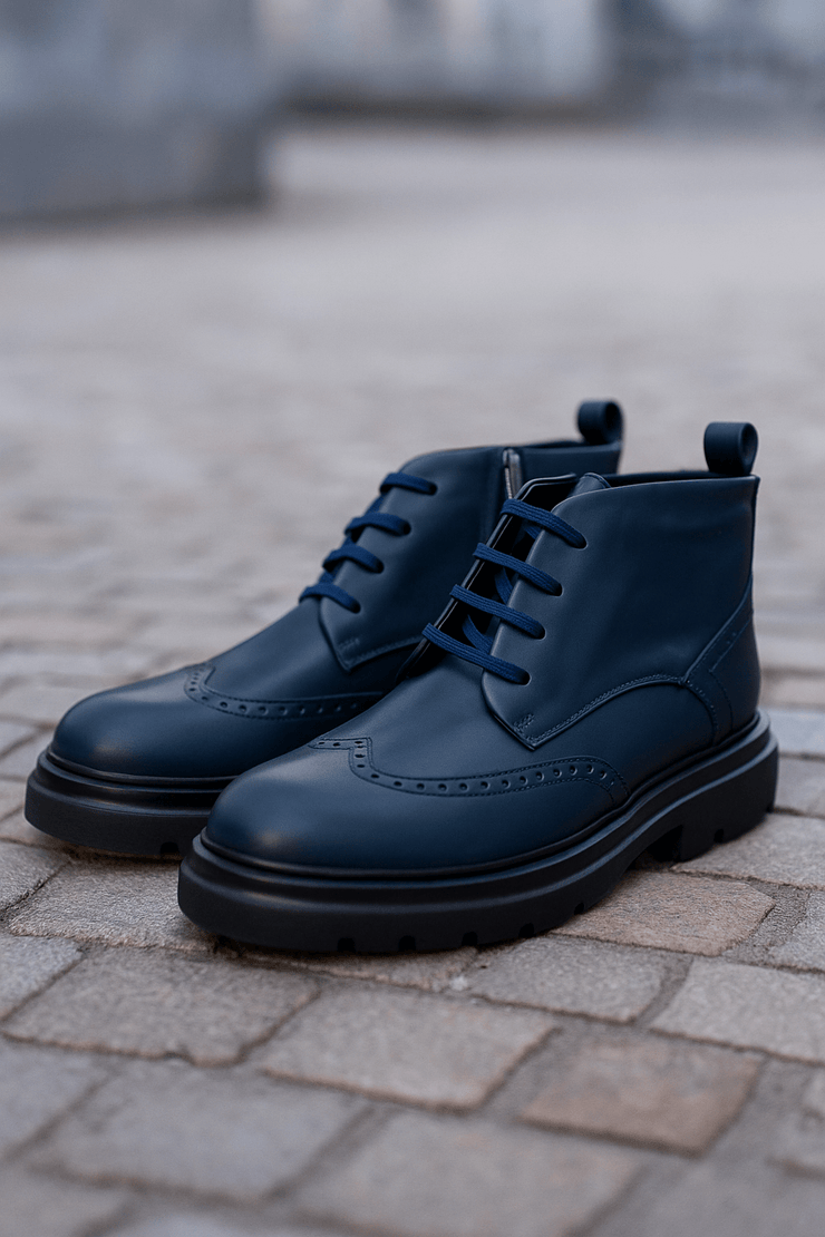 Ghete Casual de Barbati din Piele Albastru si Fermoar - MARLEGhete BarbatiBigiottos Shoes