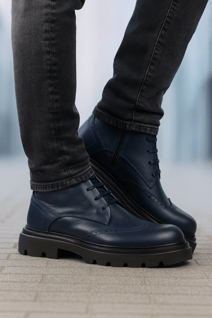 Ghete Casual de Barbati din Piele Albastru si Fermoar - MARLEGhete BarbatiBigiottos Shoes