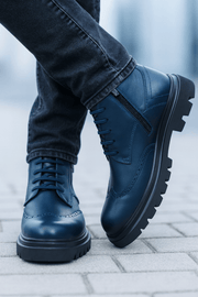 Ghete Casual de Barbati din Piele Albastru si Fermoar - MARLEGhete BarbatiBigiottos Shoes