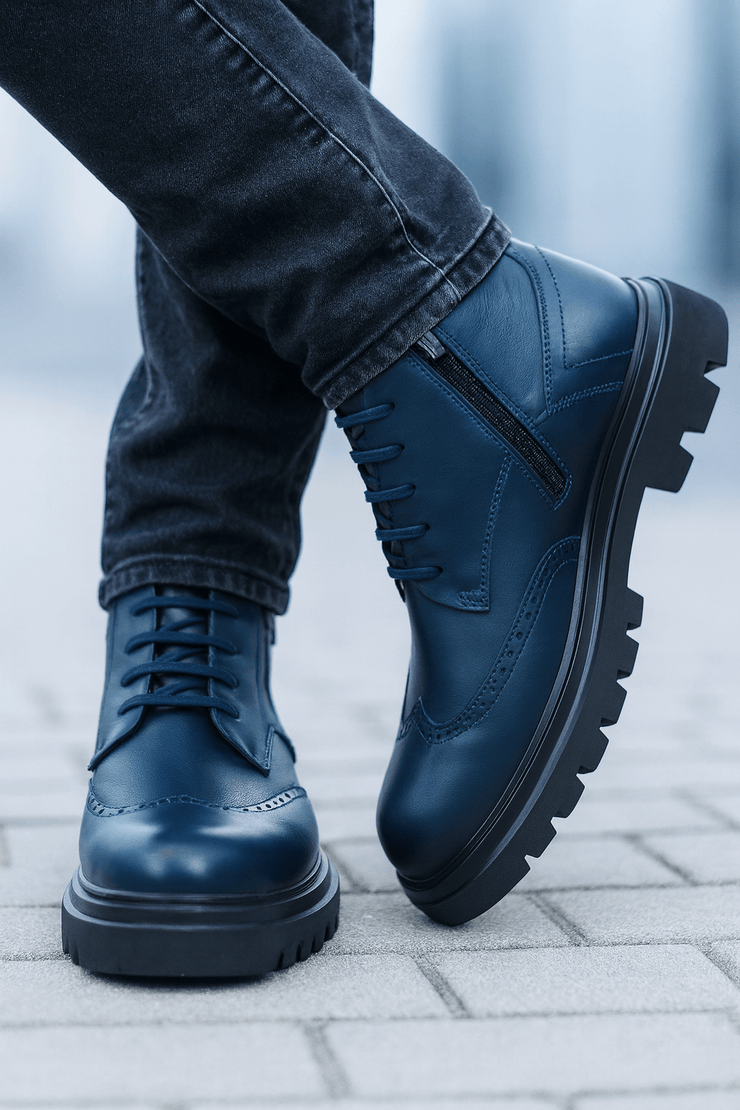 Ghete Casual de Barbati din Piele Albastru si Fermoar - MARLEGhete BarbatiBigiottos Shoes