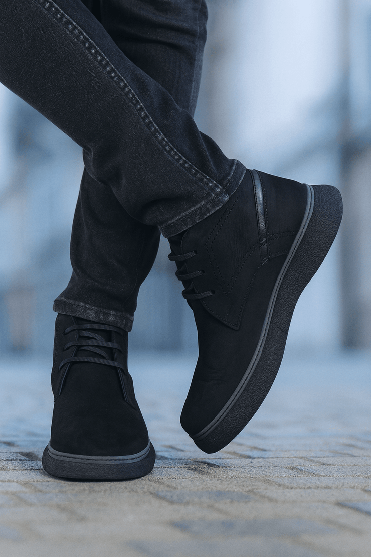 Ghete Casual de Barbati din Piele Nubuk Negru - MicahGhete BarbatiBigiottos Shoes