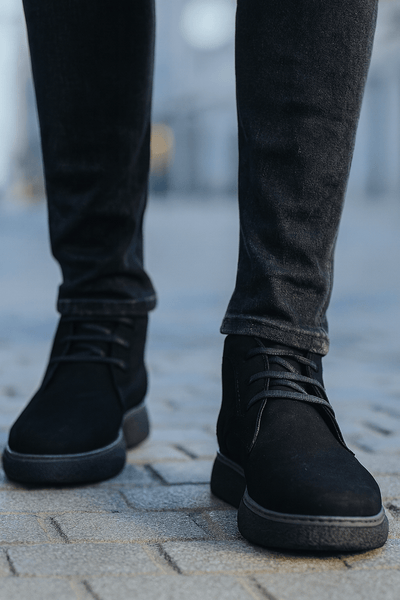 Ghete Casual de Barbati din Piele Nubuk Negru - MicahGhete BarbatiBigiottos Shoes