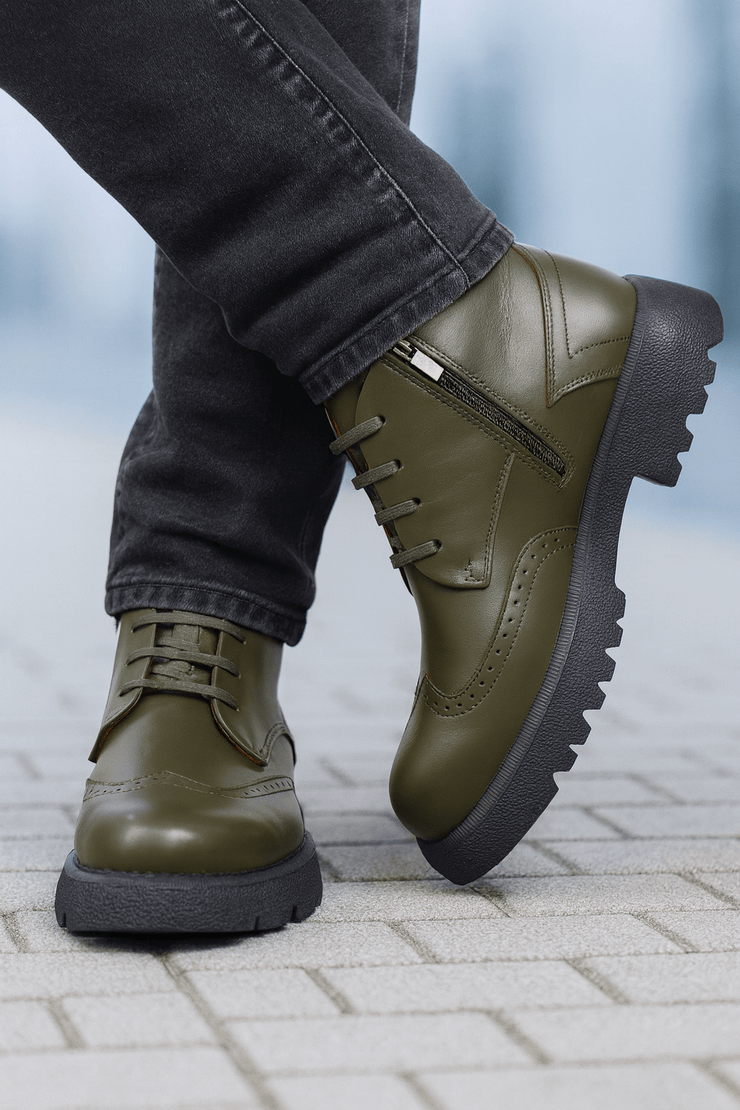 Ghete Casual de Barbati din Piele Verde si Fermoar - MARLAGhete BarbatiBigiottos Shoes