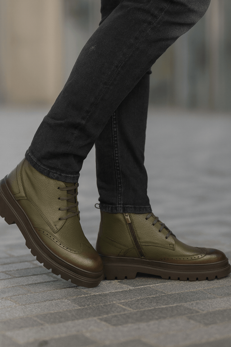 Ghete Casual de Barbati din Piele Verde si Fermoar - MarloGhete BarbatiBigiottos Shoes