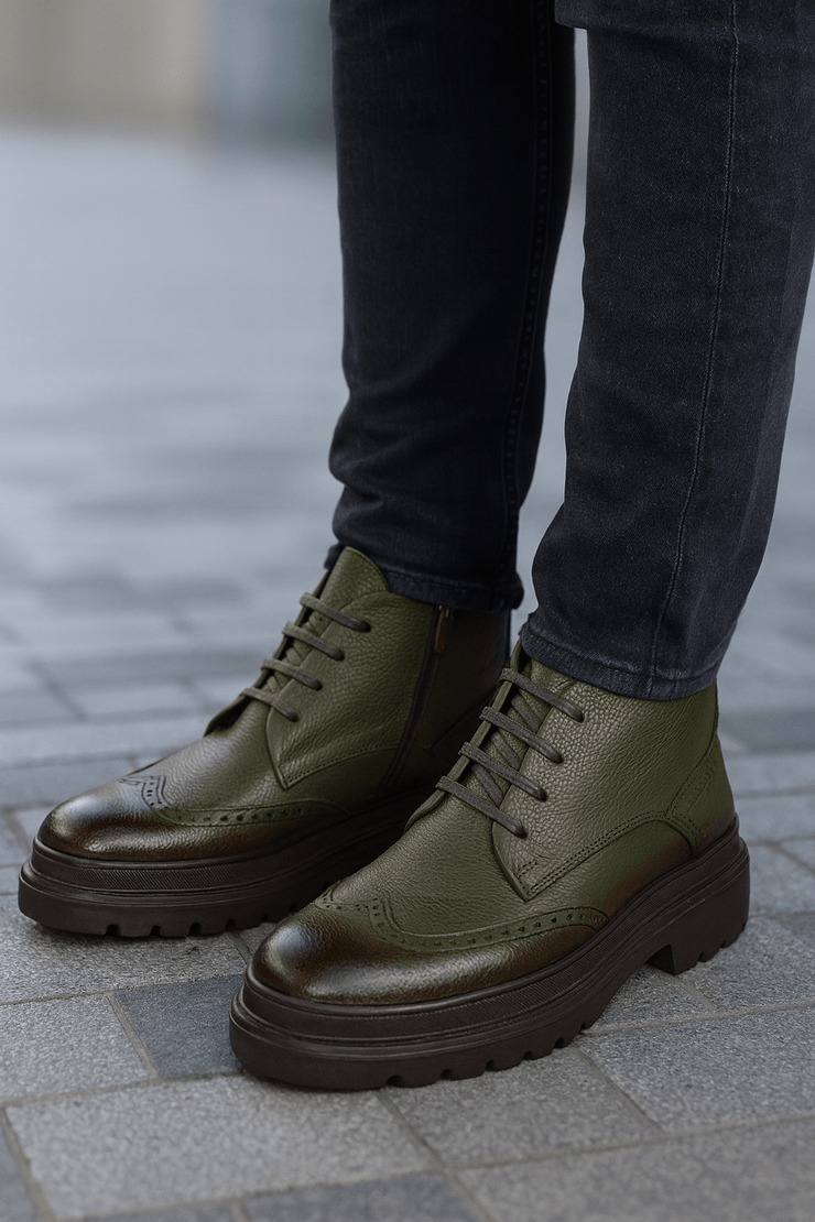 Ghete Casual de Barbati din Piele Verde si Fermoar - MarloGhete BarbatiBigiottos Shoes