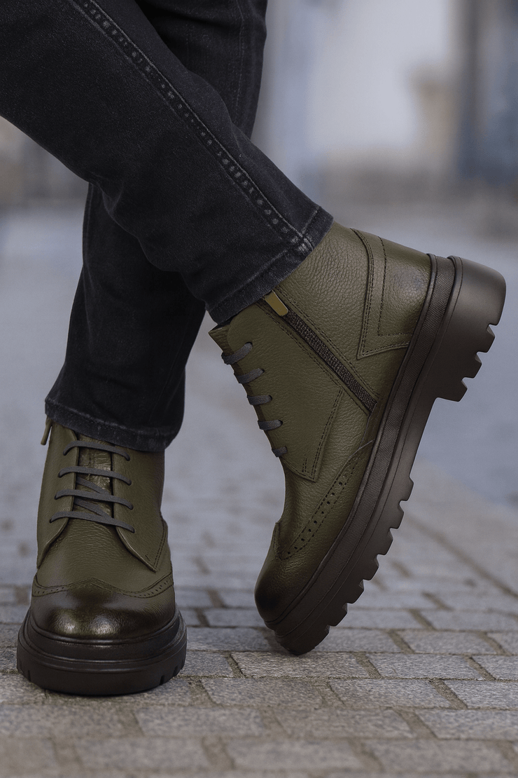 Ghete Casual de Barbati din Piele Verde si Fermoar - MarloGhete BarbatiBigiottos Shoes