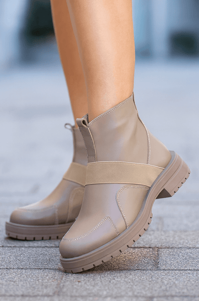 Ghete Casual de Dama din Piele Taupe cu Fermoar - ANGYGhete damaBigiottos Shoes