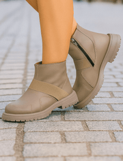 Ghete Casual de Dama din Piele Taupe cu Fermoar - ANGYGhete damaBigiottos Shoes