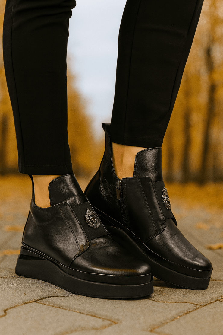 Ghete Casual din Piele Box Negre cu Accesoriu - WELYGhete damaBigiottos Shoes