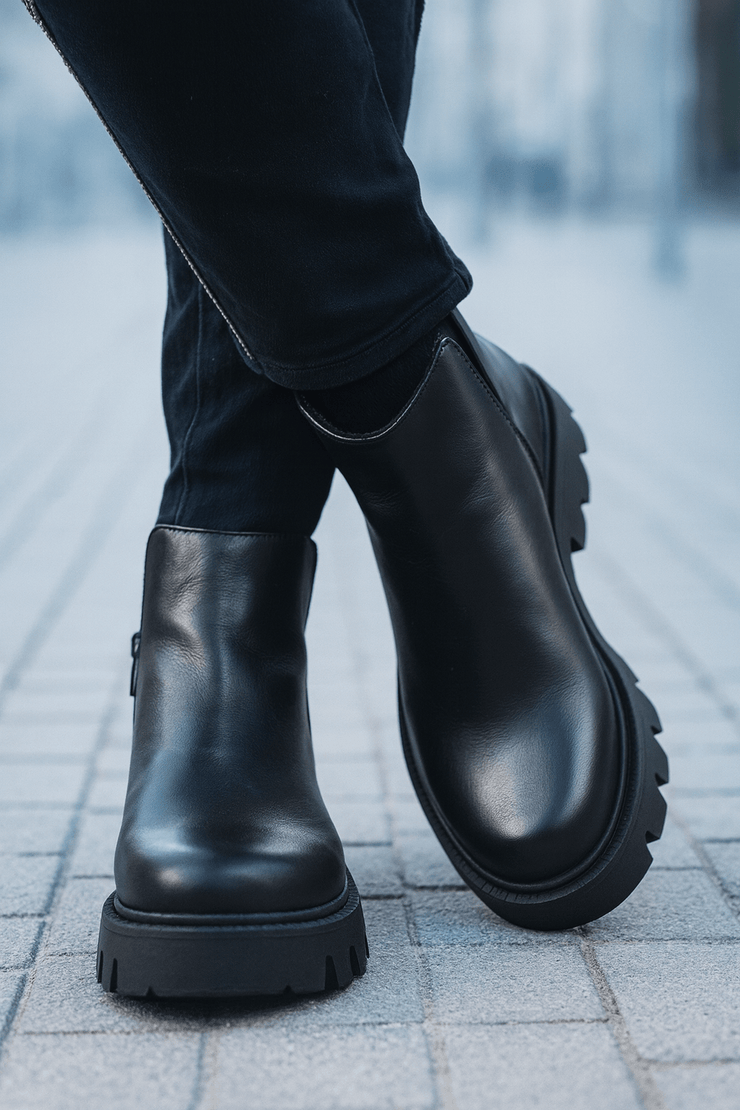 Ghete Casual din Piele Box Negre cu Fermoar - FAVIGhete damaBigiottos Shoes