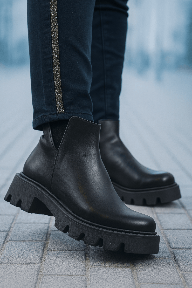 Ghete Casual din Piele Box Negre cu Fermoar - FAVIGhete damaBigiottos Shoes