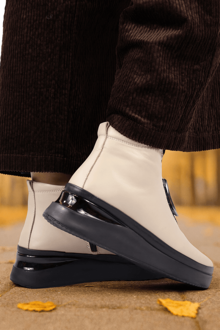 Ghete Casual din Piele Box Taupe cu Accesoriu - WERSOGhete damaBigiottos Shoes