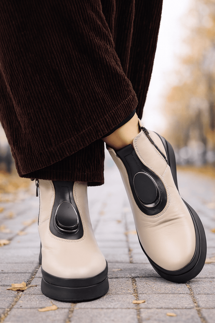 Ghete Casual din Piele Box Taupe cu Accesoriu - WERSOGhete damaBigiottos Shoes