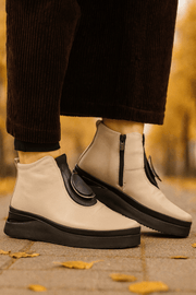 Ghete Casual din Piele Box Taupe cu Accesoriu - WERSOGhete damaBigiottos Shoes