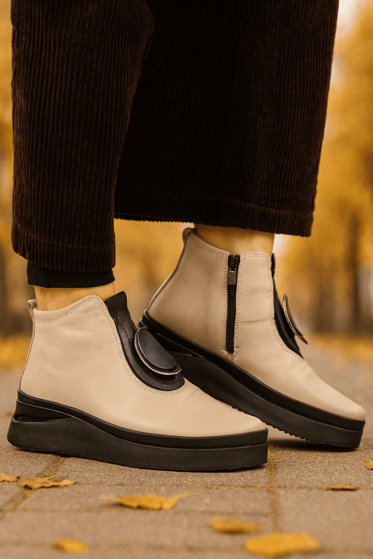 Ghete Casual din Piele Box Taupe cu Accesoriu - WERSOGhete damaBigiottos Shoes