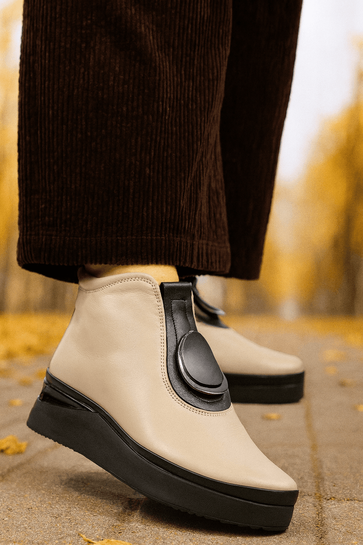 Ghete Casual din Piele Box Taupe cu Accesoriu - WERSOGhete damaBigiottos Shoes