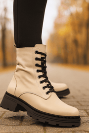 Ghete Casual din Piele Box Taupe cu Fermoar - ZYLYGhete damaBigiottos Shoes