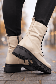 Ghete Casual din Piele Box Taupe cu Fermoar - ZYLYGhete damaBigiottos Shoes