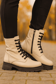 Ghete Casual din Piele Box Taupe cu Fermoar - ZYLYGhete damaBigiottos Shoes