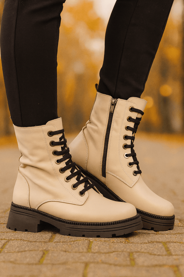 Ghete Casual din Piele Box Taupe cu Fermoar - ZYLYGhete damaBigiottos Shoes