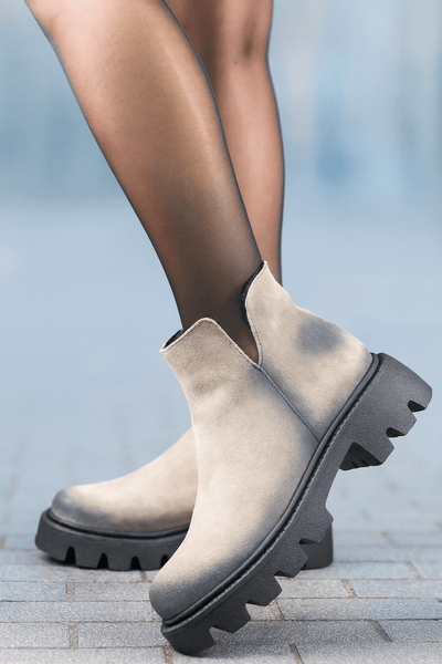 Ghete Casual din Piele Intoarsa Bej cu Fermoar - FAVAGhete damaBigiottos Shoes