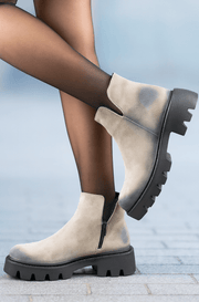 Ghete Casual din Piele Intoarsa Bej cu Fermoar - FAVAGhete damaBigiottos Shoes