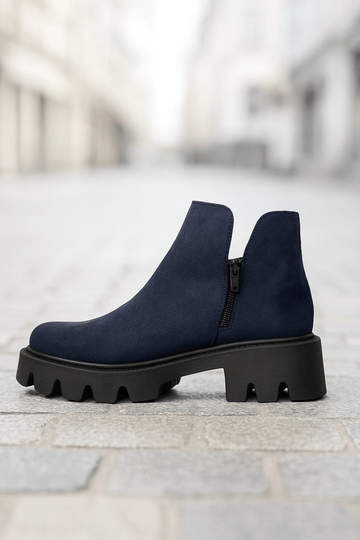 Ghete Casual din Piele Intoarsa Bleumarin cu Fermoar - FAMEGhete damaBigiottos Shoes