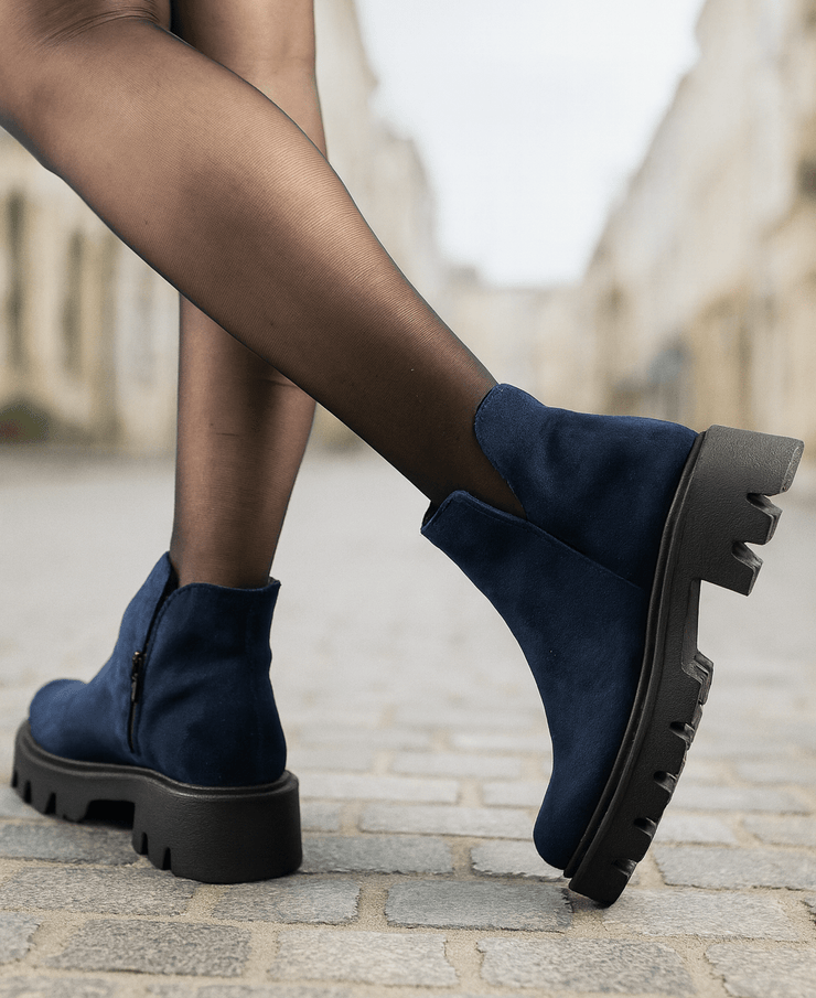 Ghete Casual din Piele Intoarsa Bleumarin cu Fermoar - FAMEGhete damaBigiottos Shoes
