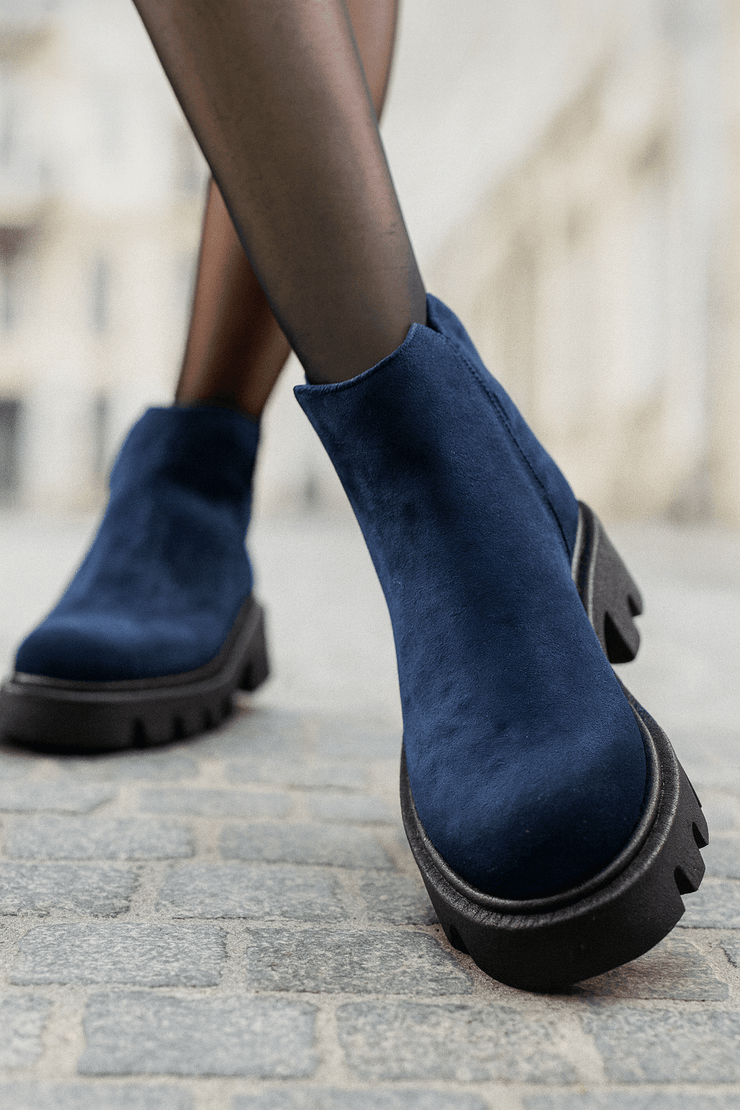 Ghete Casual din Piele Intoarsa Bleumarin cu Fermoar - FAMEGhete damaBigiottos Shoes