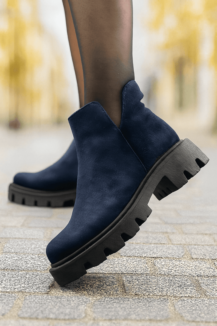 Ghete Casual din Piele Intoarsa Bleumarin cu Fermoar - FAMEGhete damaBigiottos Shoes