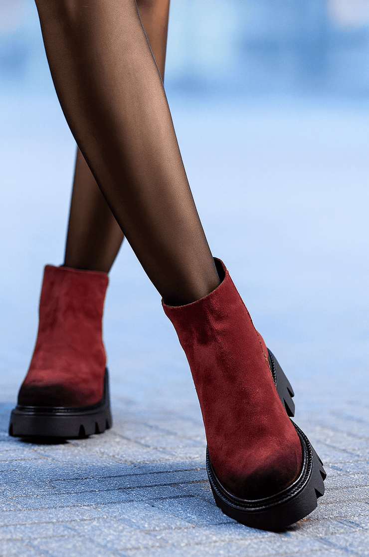 Ghete Casual din Piele Intoarsa Bordo cu Fermoar - FATIGhete damaBigiottos Shoes