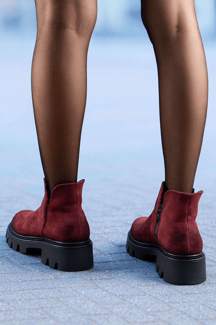 Ghete Casual din Piele Intoarsa Bordo cu Fermoar - FATIGhete damaBigiottos Shoes