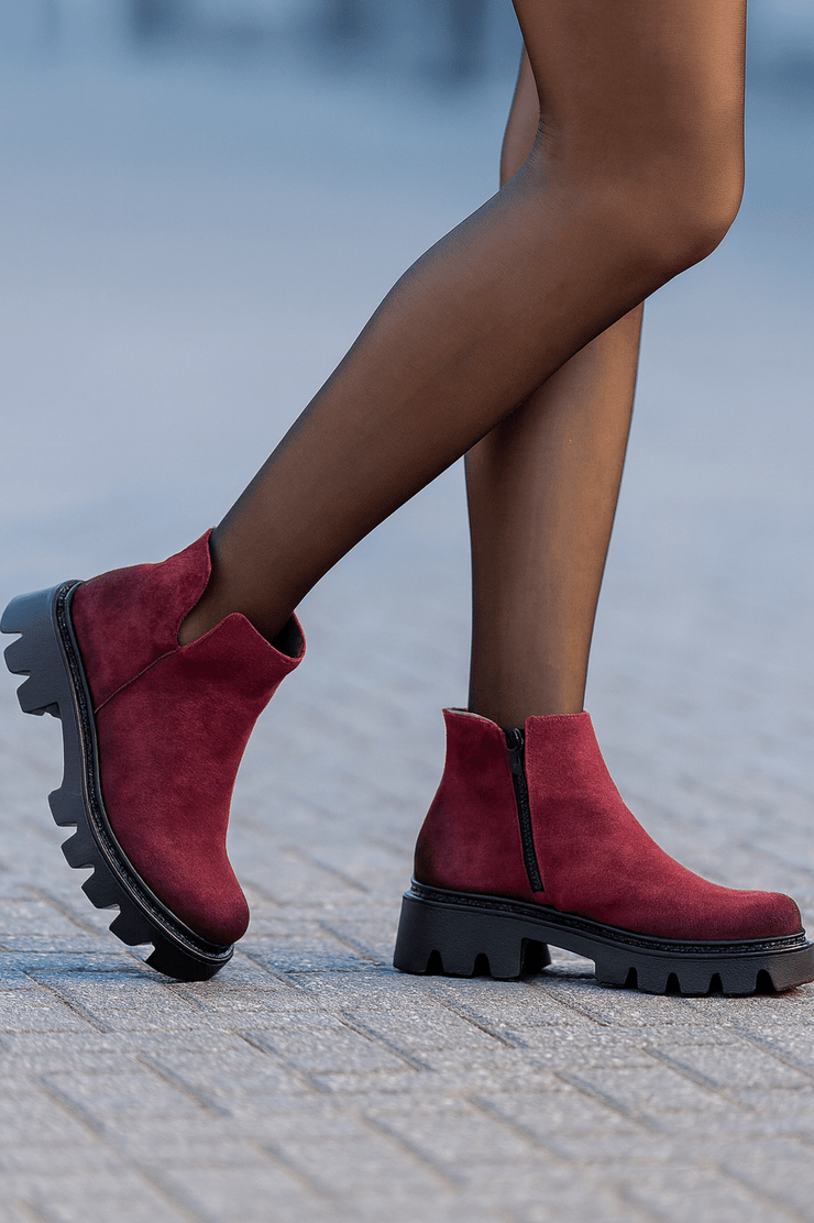 Ghete Casual din Piele Intoarsa Bordo cu Fermoar - FATIGhete damaBigiottos Shoes