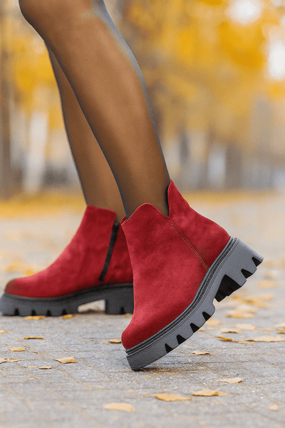 Ghete Casual din Piele Intoarsa Bordo cu Fermoar - FATIGhete damaBigiottos Shoes