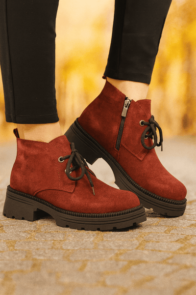 Ghete Casual din Piele Intoarsa Bordo - ZYLGhete damaBigiottos Shoes