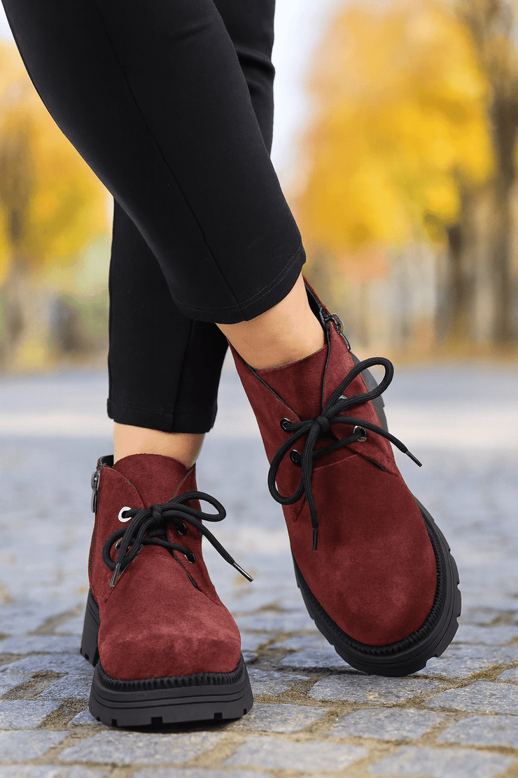 Ghete Casual din Piele Intoarsa Bordo - ZYLGhete damaBigiottos Shoes