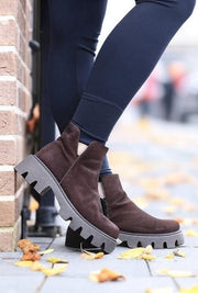 Ghete Casual din Piele Intoarsa Maro cu Fermoar - FAZYGhete damaBigiottos Shoes