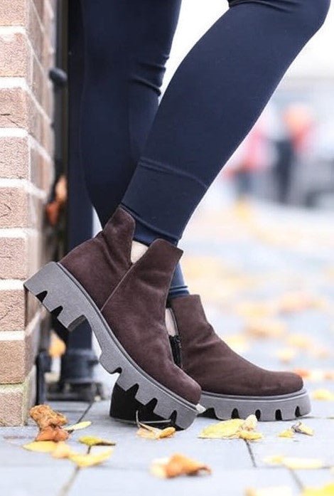 Ghete Casual din Piele Intoarsa Maro cu Fermoar - FAZYGhete damaBigiottos Shoes