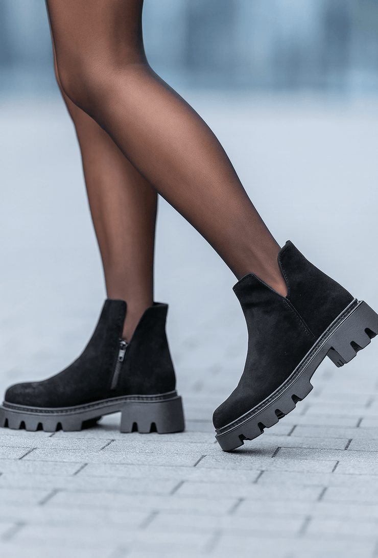 Ghete Casual din Piele Intoarsa Negre cu Fermoar - FABIGhete damaBigiottos Shoes