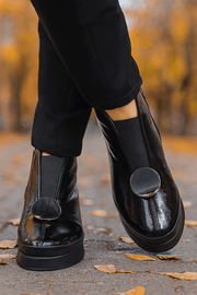 Ghete Casual din Piele Lac Negre cu Accesoriu - WENAGhete damaBigiottos Shoes