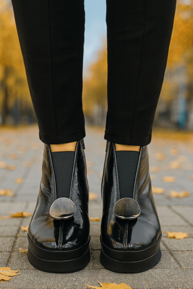 Ghete Casual din Piele Lac Negre cu Accesoriu - WENAGhete damaBigiottos Shoes